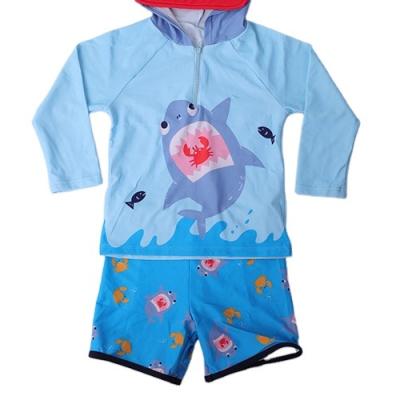 China Breathable Innovative Products Royal Blue Line Fish Flower Split Swimsuit Children's Swimwear for sale