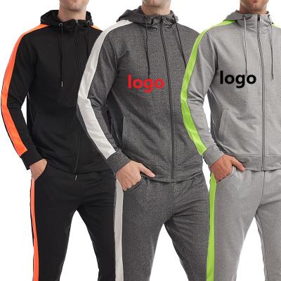 China 2021 Custom Logo Muscle Men's Hooded Sweatshirt Breathable 2 Piece Zipper Shirt Set Gray Casual Sports Tracksuits for sale