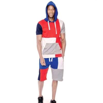 China 2021 Summer active patchwork QUICK DRY men's suits short sleeve shorts jogger plus size fashion shorts set for men for sale