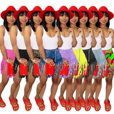 China Amazon 2021 QUICK DRY fashion straight plus size fringed raw denim tassel edge shorts Waisted casual Jean Shorts women's top for sale