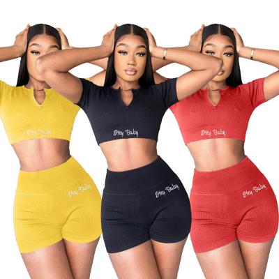 China Anti-pilling Women 2 Piece Tracksuit Sets Ribbed Zipper Crop Tops Seamless High Waist Shorts Outfit Set Active Wear Outfits for sale