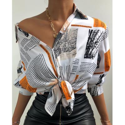 China 2021 Autumn New Shirt Blouse Digital Printing Lantern Sleeve Anti-pilling Fashion Women Long Sleeve Elegant Shirt Street Wear Top Women for sale