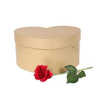 China Recycled Materials Custom Gold Cardboard Paper Luxury Pink Leather Rose Tube Heart Shape Flower Packaging Box for sale