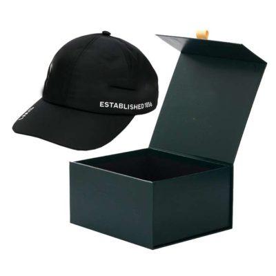 China Custom Recyclable Luxury Black Colored Printed Magnetic Square Magnet Rigid Cardboard Baseball Hat Boxes Packaging for sale