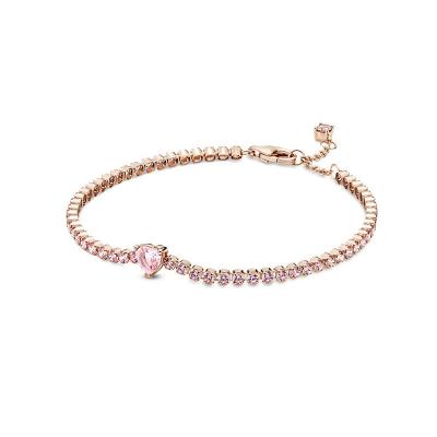 China Romantic Silver Shiny Tennis Rose Gold Wholesale S925 Diamond Heart Bracelet for sale