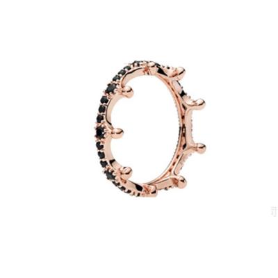 China Other Fashion Rose Gold Ring Female Open Crown Diamond Food Ring 925 Sterling Silver Full Ring for sale