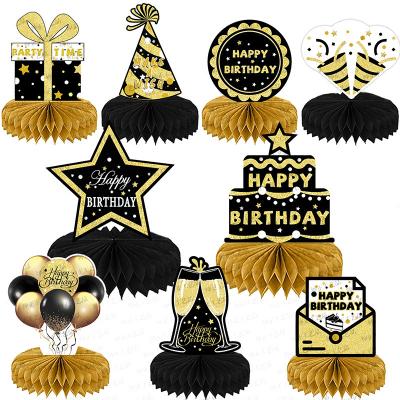 China Original Black Morden Gold Birthday Decoration Paper Fan Party Products Poker Honeycomb Decoration for sale