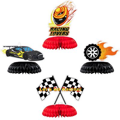 China Morden Racing Party Sports Competition Children's Birthday Ball Racing Car Honeycomb Desktop Decoration for sale