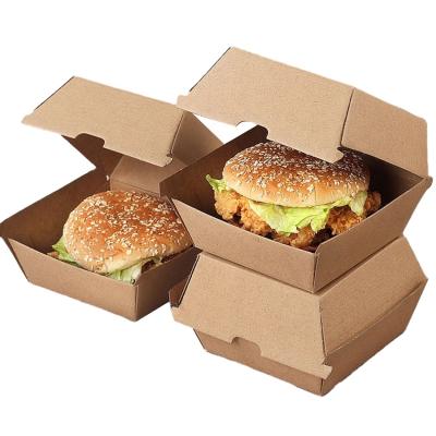 China Small Clamshell 15cm Takeaway Food Container Cardboard Kraft Paper Disposable Printing Brown Hamburger Box for sale