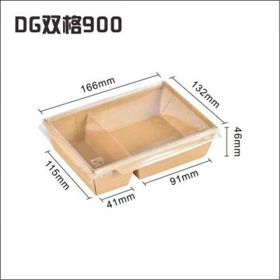 China Two Compartment Biodegradable Disposable Rectangular Wrapping Paper Salad Food Paper Box With PET Lid for sale