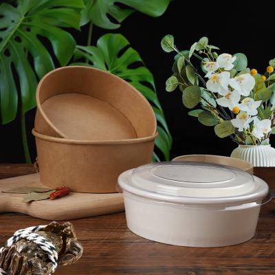 China High Quality Food Grade Kraft Paper Oil-Resistant Take Out Salad Bowl With Lid Food Container for sale