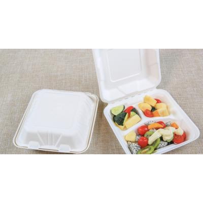 China 2 Compartment Minimalist 850ml Lunch Box Disposable Biodegradable Lunch Box Leak-Proof Leak-Proof Sugar Cane Bagasse Disposable Biodegradable Paper for sale