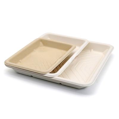 China Eco-freindly Sugarcane Pulp Bamboo Pulp Sushi Dish Disposable Tableware 2209 Environmental Protection Degradable Paper Plate Tray for sale