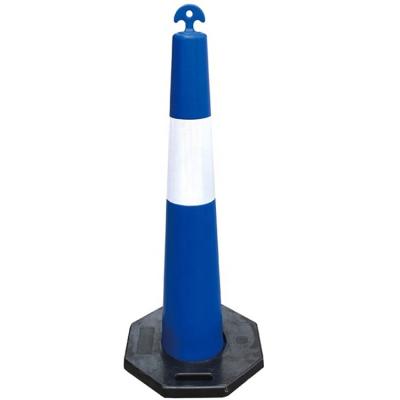 China Blue Stackable PE+Rubber Road Safety Bollard PE Traffic Warning Bllard With 12kg Rubber Base Plastic Traffic Bollard for sale