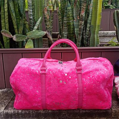 China Fashion Pink Duffle With Bown Handles Shoulder Bag Designer Adult Casual Travel New Beach Tote Duffle Bag for sale