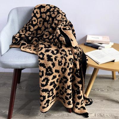 China New INS Fashion Anti-Static Wool Knitted Soft Jacquard Leopard Print Knitting Blanket Sofa Fleece Napping Blankets Leopard Velvet Blanket for sale