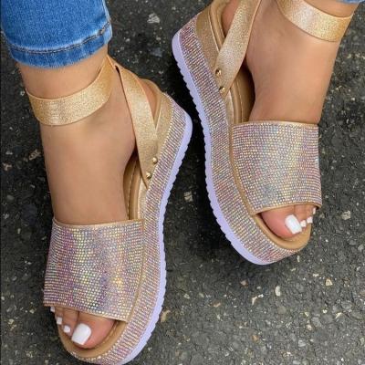 China Fashion Trend Rhinestone Diamond Platform Sandals Women Ankle Sandal Heel Platform Shoes Full for sale