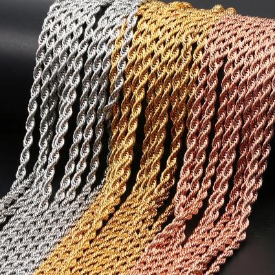 China Hiphop Hip Hop Jewelry Necklace Vacuum Color Preservation Plating Single Chain 3MM Stainless Steel Twist Chain for sale