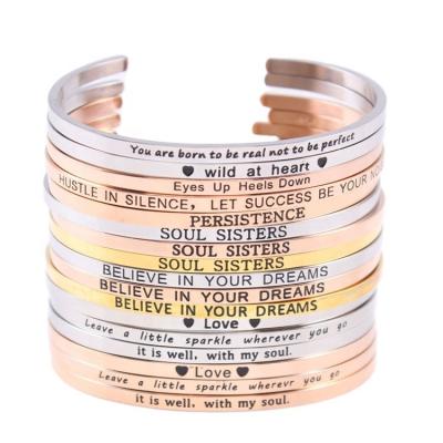 China CLASSIC 4mm DIY Motivational Religious Inspire Inspirational Metal Stainless Steel Writing Open Bracelet for sale