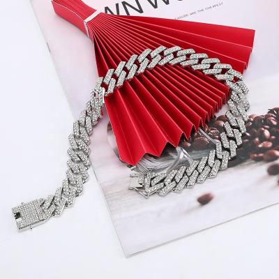 China New Hip Hop Trendy 20mm Hiphop Chain Men's Rhinestone Rhombus Jewelry Necklace Cuban Bracelet for sale