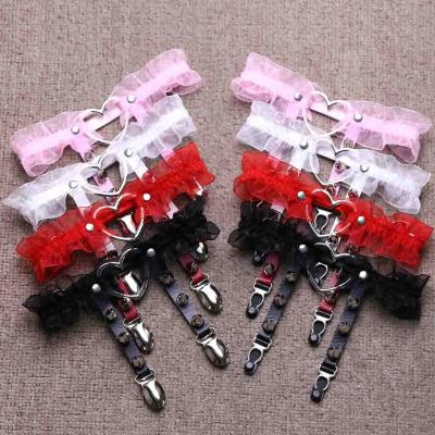 China Harajuku Synthetic Leather Girls Punk Hip-hop Heart Shape Garter Leg Buckle Straps Handmade Women Lace Buckles Accessories for sale