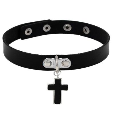 China 2020 New Design PU Collar Simple Gothic Punk Leather Choker Necklace With Cross Pendant for sale