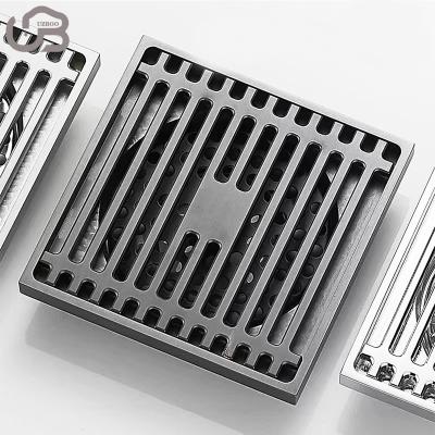 China Modern UZTA003 4 Inch Shower Square Drain Brushed Floor Drain with Flange Reversible 2-in-1 Cover Tile Insert Grate Removable for sale