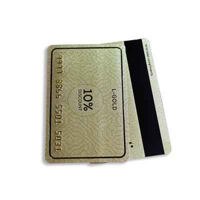 China Club Membership Card Gold Embossed Metallic Plastic PVC Printing Magnetic Stripe VIP Discount Card for sale