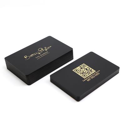 China Hair Screen Printing Gold Logo Matte Black Plastic Business Cards with QR Code for sale