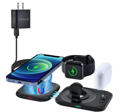 China Charging Dock Stand for Airpod Wireless Charger 4 in 1 Charging Station Compatible for Apple Watch Airpods Magnetic Fast Charging Pad for iPhone for sale