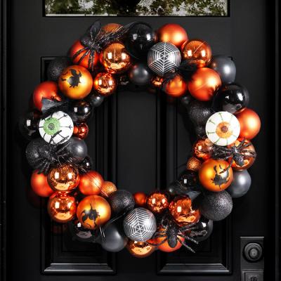 China Halloween Decorations Black & Orange Halloween Ornament Wreath Halloween Garden Decoration Halloween Wreath for Front Door for sale