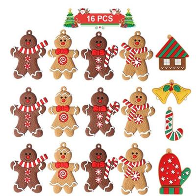 China Christmas Decorations 12pcs Gingerbread Man Ornaments for Christmas Tree Plastic Gingerbread Figurines Ornaments Christmas Tree Hanging Decorations for sale