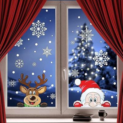 China Christmas Decorations Christmas Snowflake Window Cling Stickers for Glass Xmas Decals Decorations Holiday Snowflake Santa Claus Reindeer Decals for sale