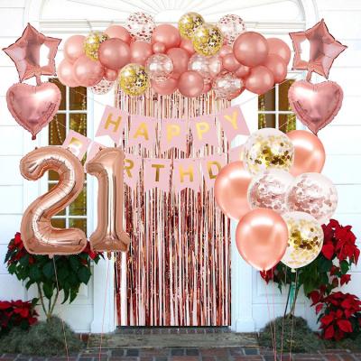 China Banner Birthday Decorations for Girls Happy Birthday Banner  Rose Gold Fringe Curtain Heart Star Foil Confetti Balloons Hanging Swirls for sale