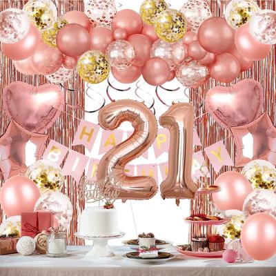 China Banner Rose Gold Birthday Party Decorations Happy Birthday Banner Number Balloons Birthday Party Decorations for Women Girl for sale