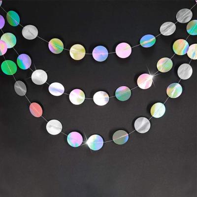 China Party decorations Holographic Circle Garlands Iridescent Party Supplies Hanging Streamer Backdrop Kids Birthday Party Decorations for sale