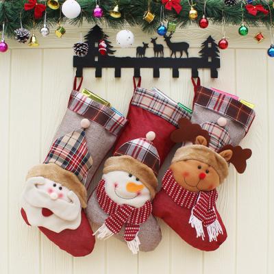 China Christmas Party Decoration Christmas Hanging Stockings For Fireplace xmas Tree Sock Gift Bag Candy Pouch Bag for Christmas Decorations for sale