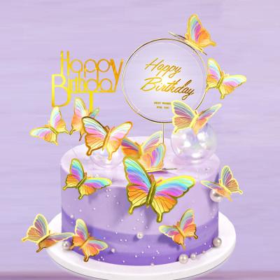 China Cake Decorations 22 Pieces Butterfly Cake Decorations With Happy Birthday Acrylic Cake Toppers for Baby Shower Wedding Birthday Party Decor for sale