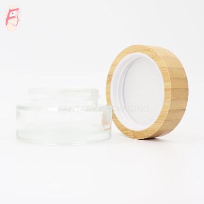 China Best Quality 30g Clear Or Frosted Skin Care Cream Facial Cream Container Natural Bamboo Material Jar Bottle Cosmetics Lid for sale