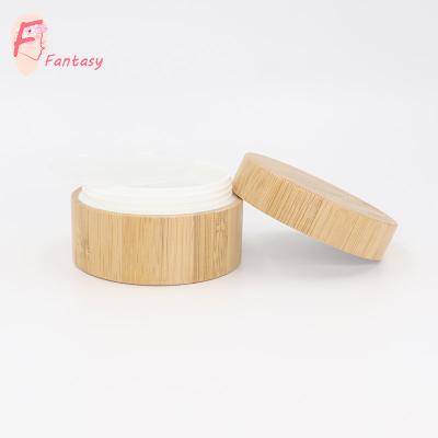 China 30ml 50ml Real Cosmetic Cream Container Eco-Friendly Natural Wooden Cover Full Cover Bamboo Jars With Inner White Plastic For Facial Cream for sale