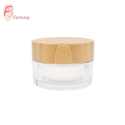 China Skin Care Cream 13 Years Manufacturer 15ml 30ml 50ml Elegant Bamboo Acrylic Cream Jar Wooden Cosmetic Cap Skin Care Container for sale