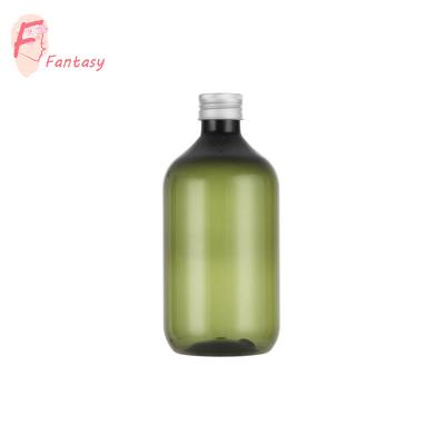 China 300ml 500ml PET Eco-friendly Aluminum Screw Cap Empty Dark Green Bottle Plastic Detergent Facial Toner Bottles for sale