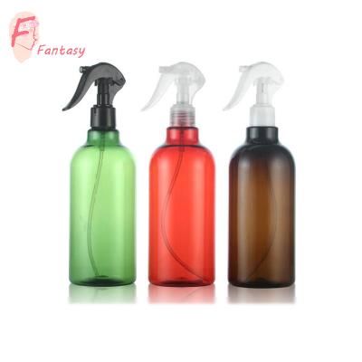 China OEM Eco-friendly Printing Plastic Bottle 16.66 Ounce 500ml Green Red Brown Plastic PET Amber Spray Trigger Bottle for sale