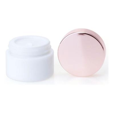 China 15g 30g 50g Cosmetic Luxury Opal White Round Glass Cosmetic Jar For Cream for sale