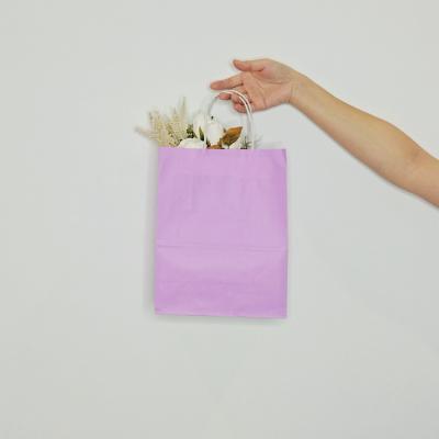 China Handmade In Stock Small Purple Kraft Paper Bag Plain Purse Gift Bag Paper Bag for sale