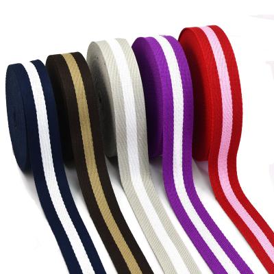 China 38 mm durable cotton polyester three color contrast color stripe white and red blue webbing clothing accessories for sale