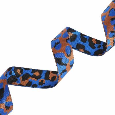 China High Tenacity 38mm 50mm Wide Nylon Leopard Print Jogger Jacquard Fabric Seat Belt Webbing Belt Band For Leopard Clutch Purse Bag for sale