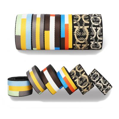 China High tenacity 50 mm custom woven streetwear 38 mm squares colorful jacquard ribbon brands webbing shoulder straps for coats for sale