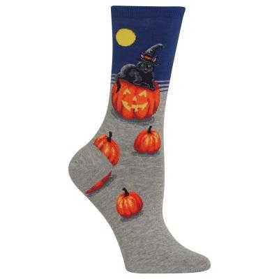 China Custom New Year Antibacterial Cat Witch Halloween Socks for sale