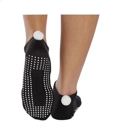 China Custom Logo Anti-Slip Silicon Sole Pom Breathable Pom Yoga Grip Socks for sale